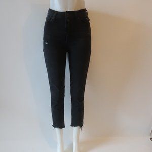 Womens Just Black Denim Black Frayed Hem Button Fly Denim Jeans 25 *